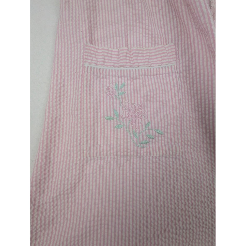 Miss Elaine At Home Pink White Seersucker Zip Front Robe Embroidered Pocket L - Picture 12 of 13